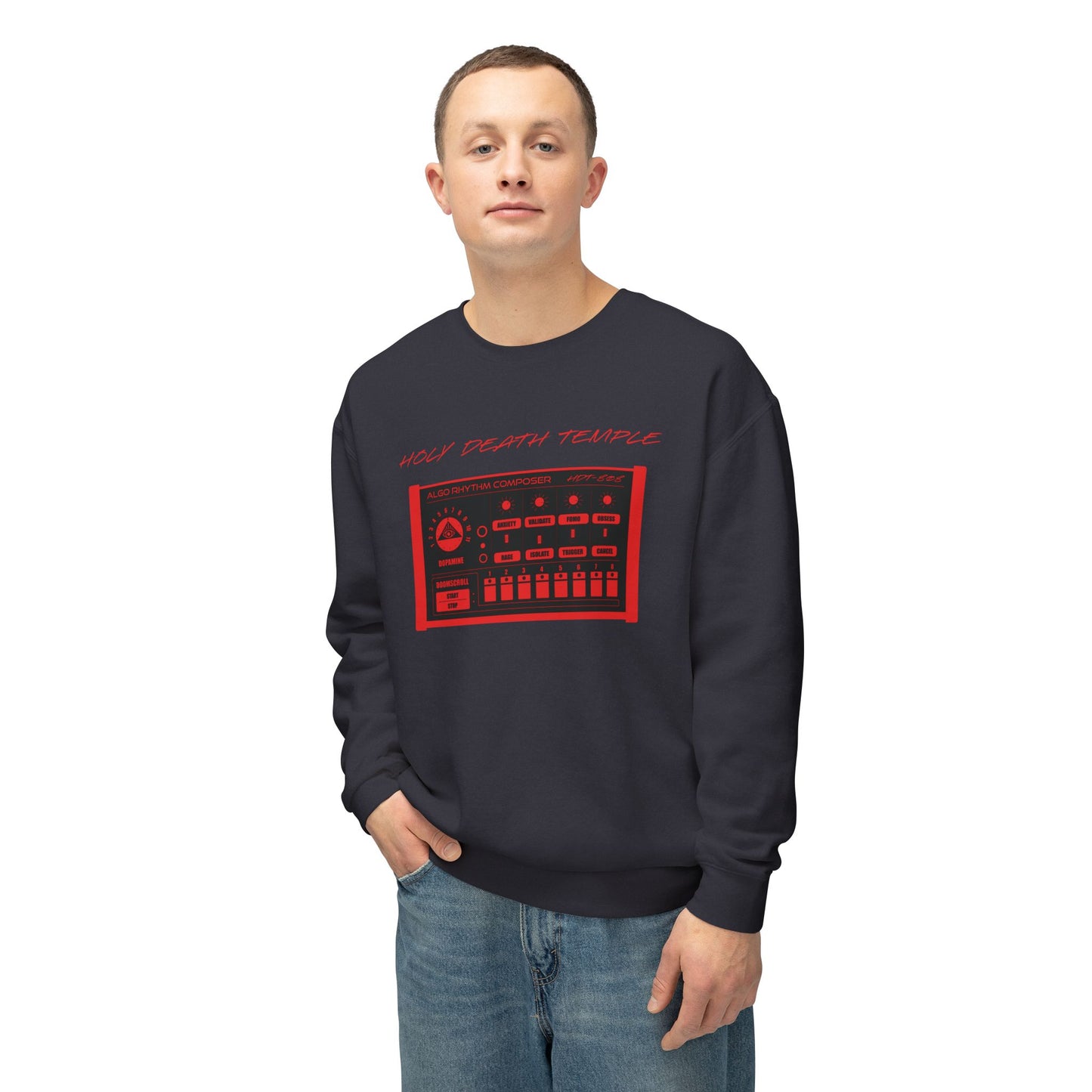 Holy Death Temple - Algo-Rhythm HDT-808 Charcoal - Unisex Lightweight Crewneck Sweatshirt