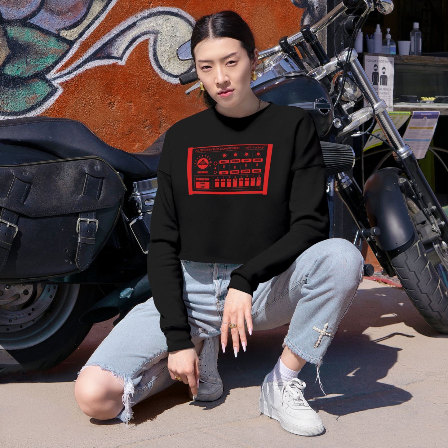 Holy Death Temple - Algo-Rhythm HDT-808 Black - Women's Cropped Sweatshirt