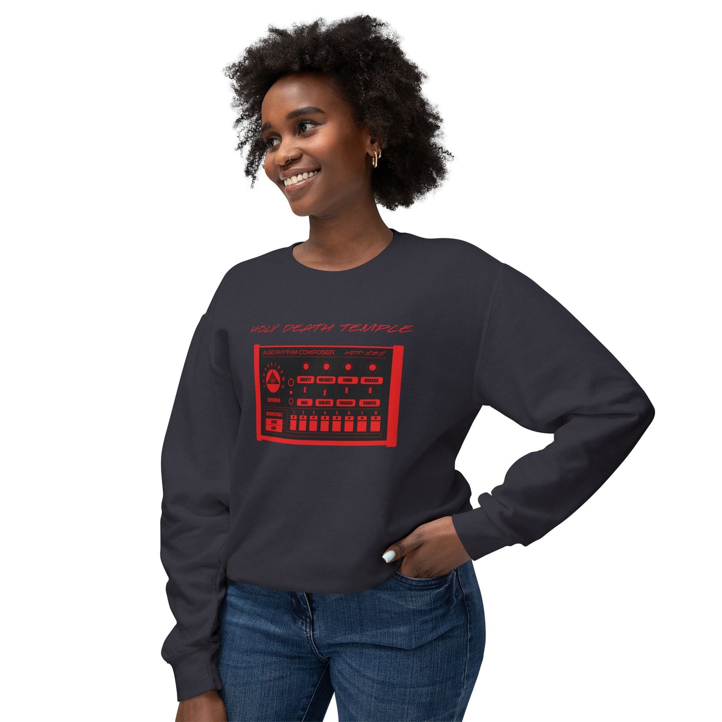 Holy Death Temple - Algo-Rhythm HDT-808 Charcoal - Unisex Lightweight Crewneck Sweatshirt