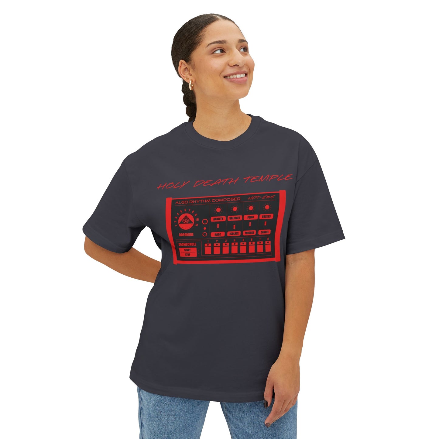 Holy Death Temple - Algo-Rhythm HDT-808 Black - Unisex Oversized Boxy Tee