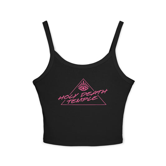 Holy Death Temple - My Eyes Are Up Here Pink Logo - Women's Spaghetti Strap Tank Top