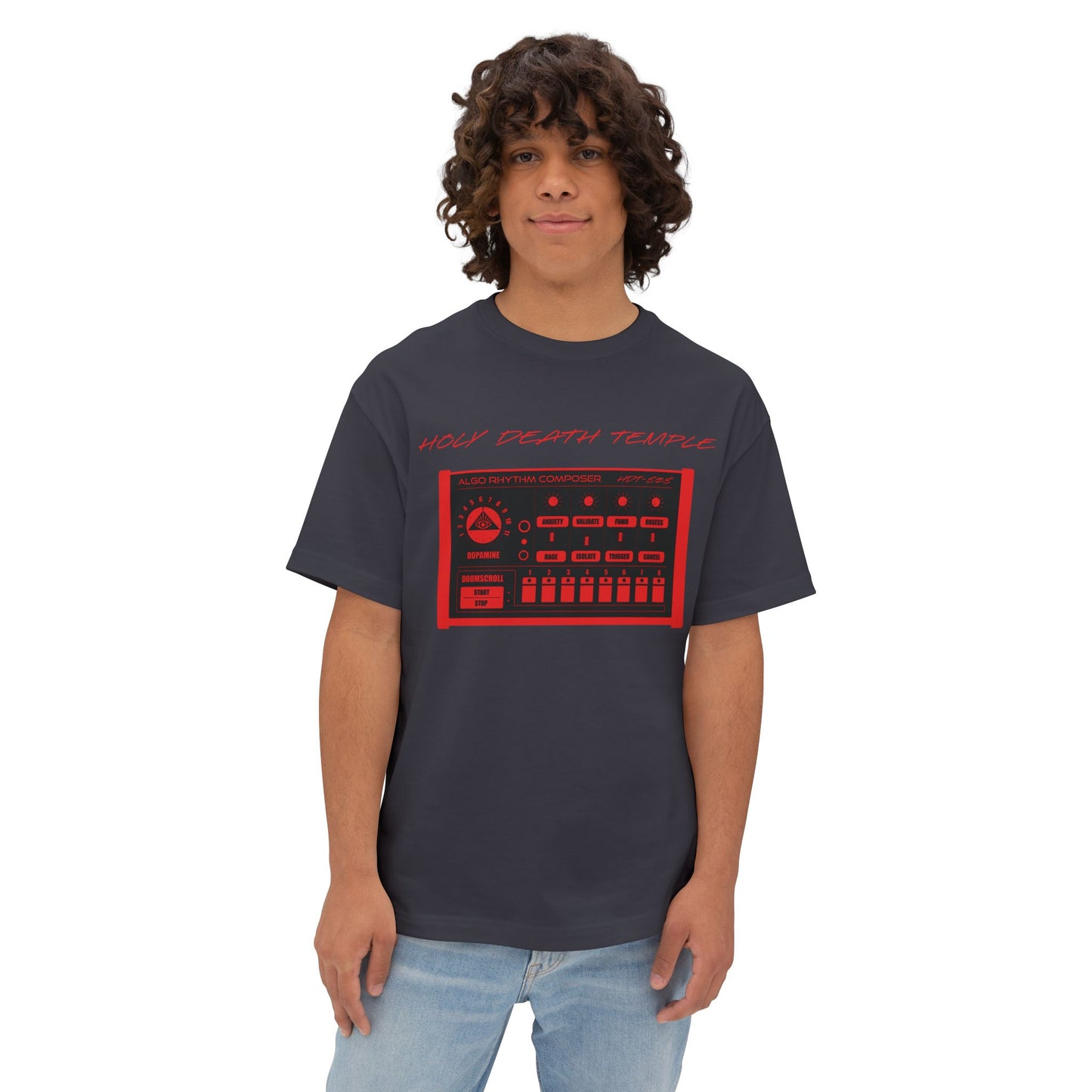 Holy Death Temple - Algo-Rhythm HDT-808 Black - Unisex Oversized Boxy Tee