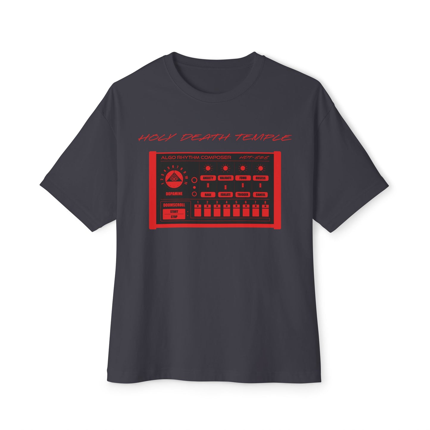 Holy Death Temple - Algo-Rhythm HDT-808 Black - Unisex Oversized Boxy Tee