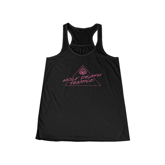 Holy Death Temple - My Eyes Are Up Here Pink Logo - Women's Flowy Racerback Tank